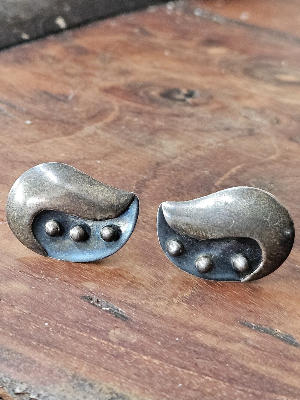 Vintage MCM Martinez Taxco Sterling Silver Abstract Cufflinks